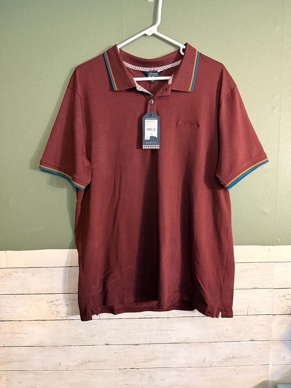 NWT Ben Sherman Men's XL Classic Polo Short Sleeve Shirt Wine Red